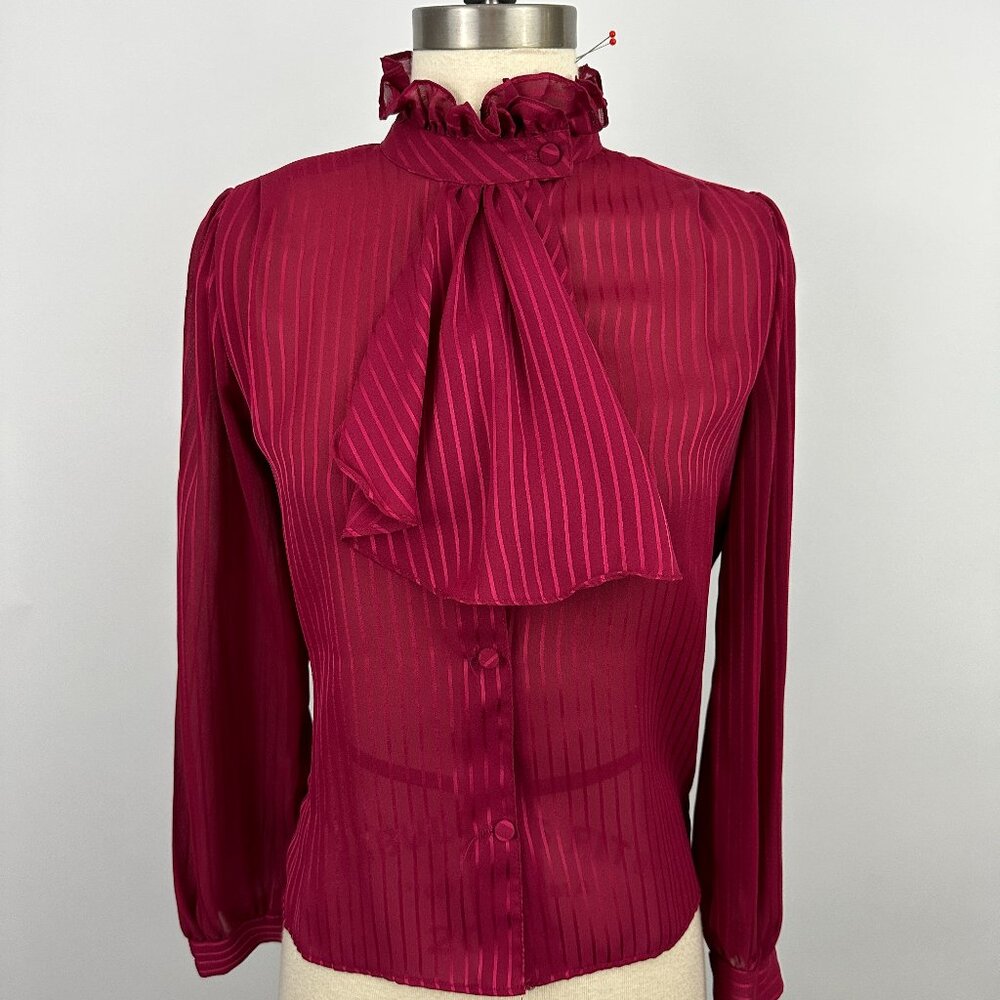 80s Vintage Bow High Neck Blouse | At Once | Red